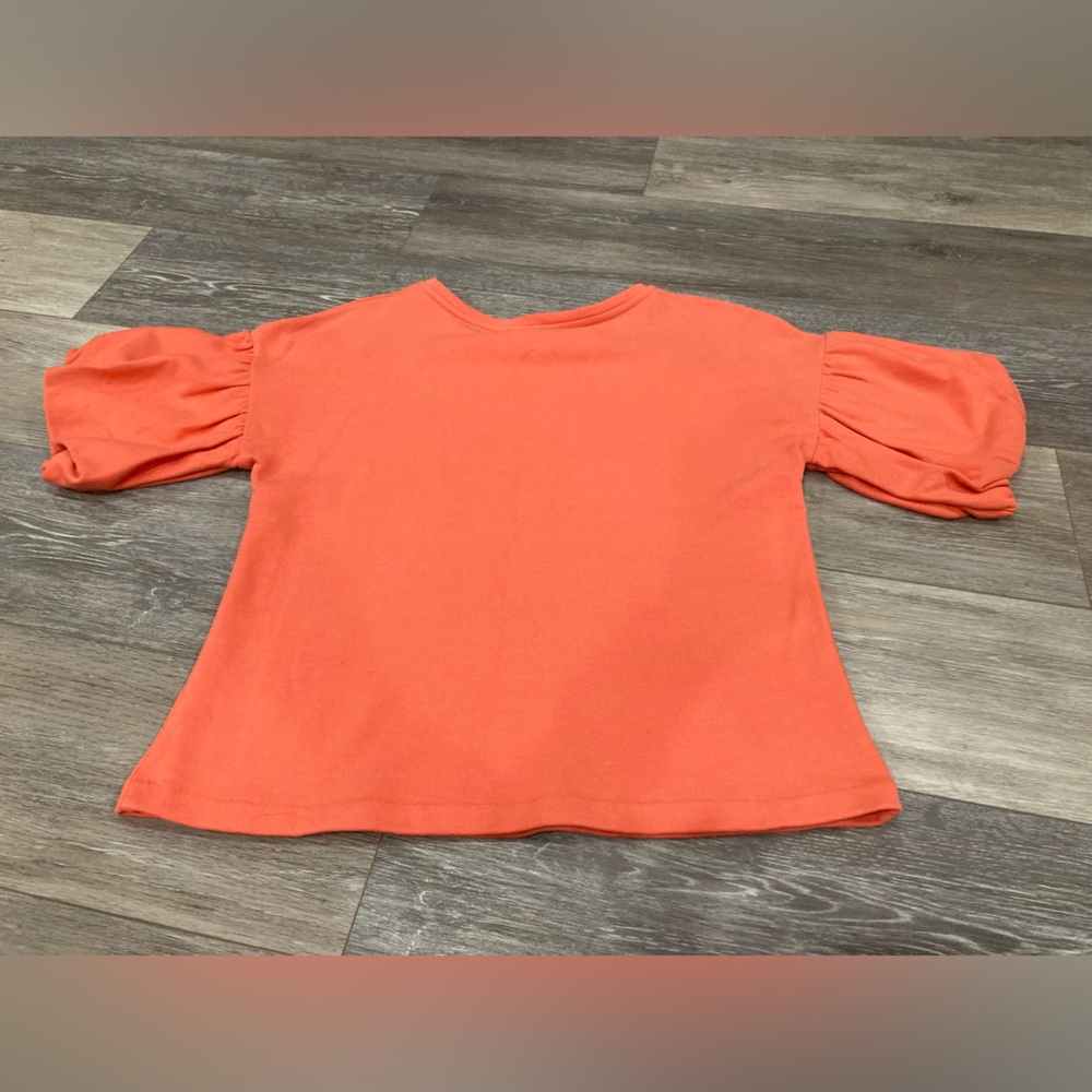 H&M Peach Orange Short Sleeve Top Small Puff Sleeves Cotton - Picture 11 of 11